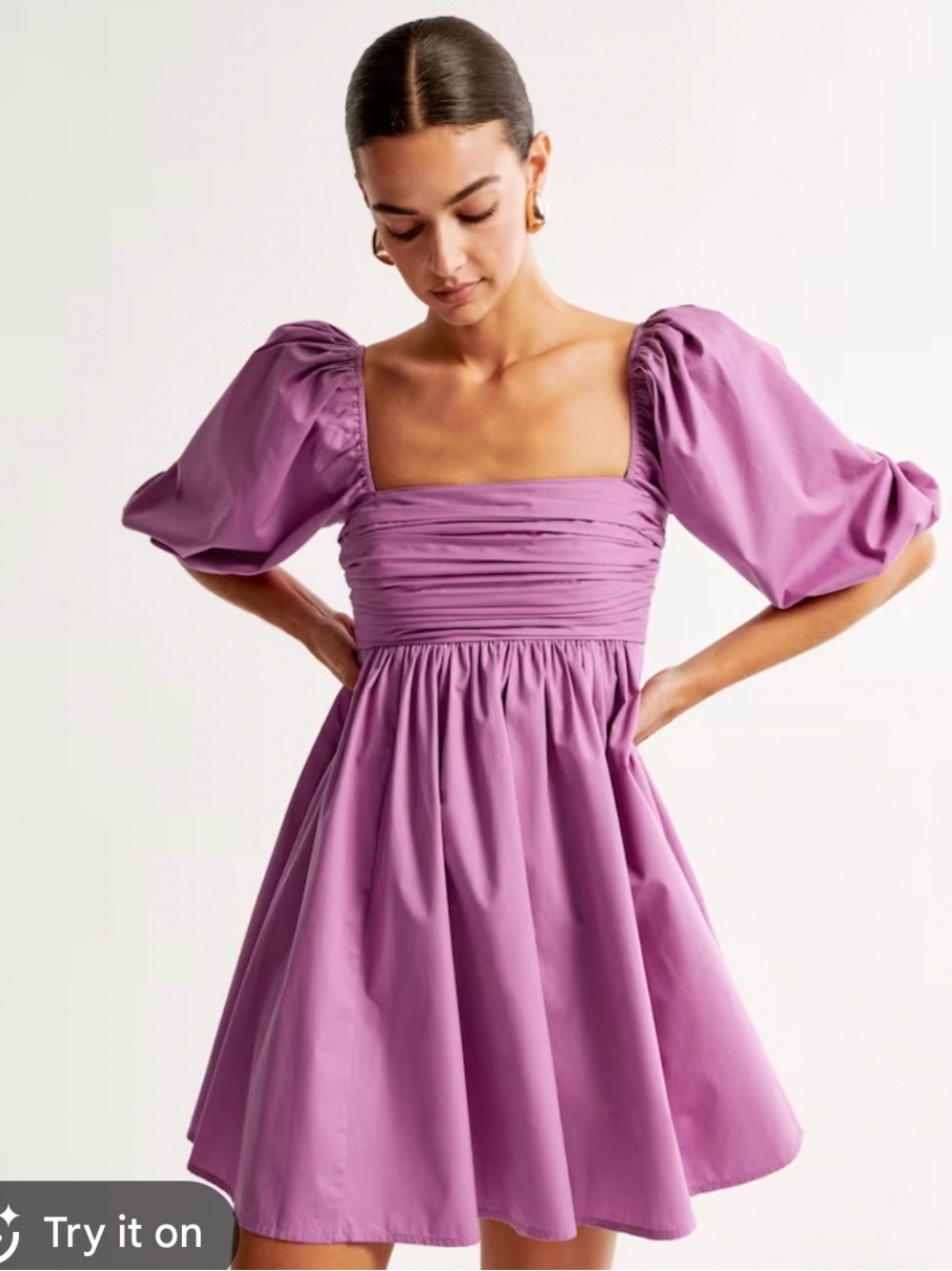 Abercrombie & Fitch Mauve Puff-Sleeve Mini Dress